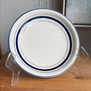 Vintage Tienshan Country Crock Stoneware ONE Salad Plate Blue Green Stripe 7.75”